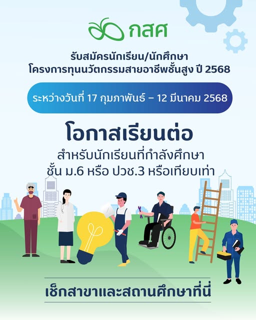 เปิดรับสมัครแล้ว “ทุนนวัตกรรมสายอาชีพชั้นสูง กสศ. ปี 2568” โอกาสศึกษาต่อสายอาชีพแก่เยาวชนขาดแคลน